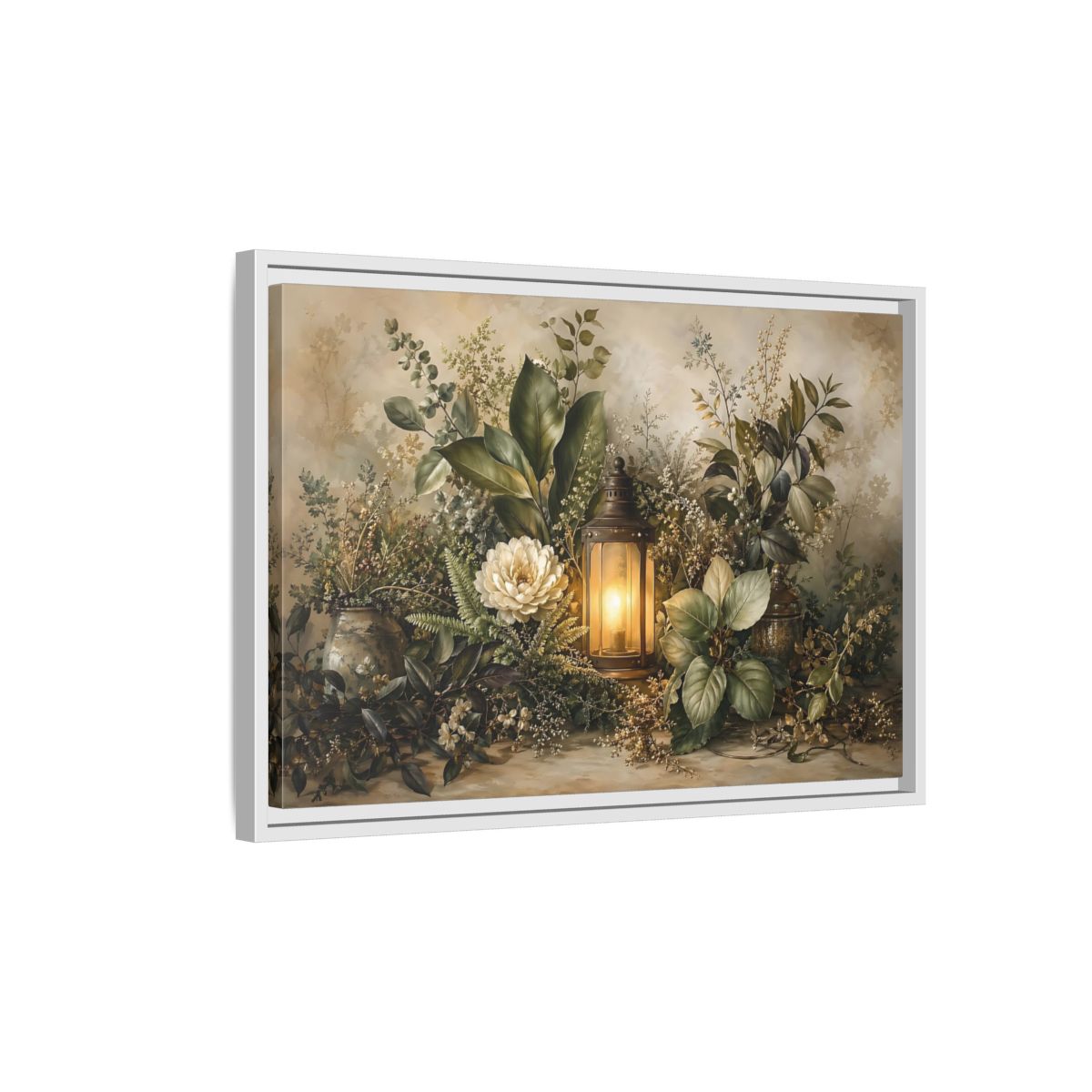 Side Mockup 1. Nature Floral Lantern Greenery Lantern shown as stretched canvas wall art