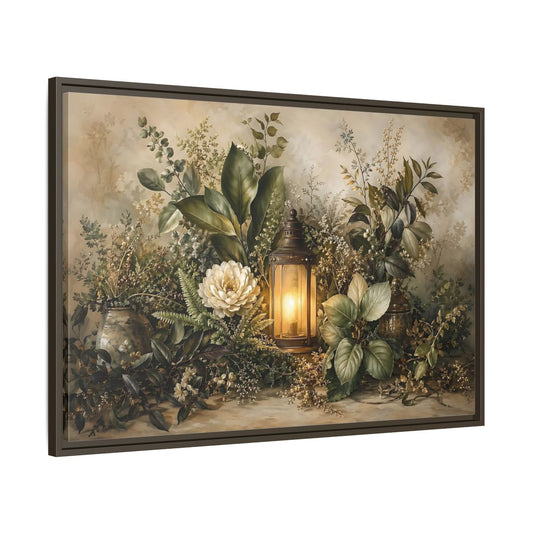 Main Mockup. Nature Floral Lantern Greenery Lantern shown as stretched canvas wall art