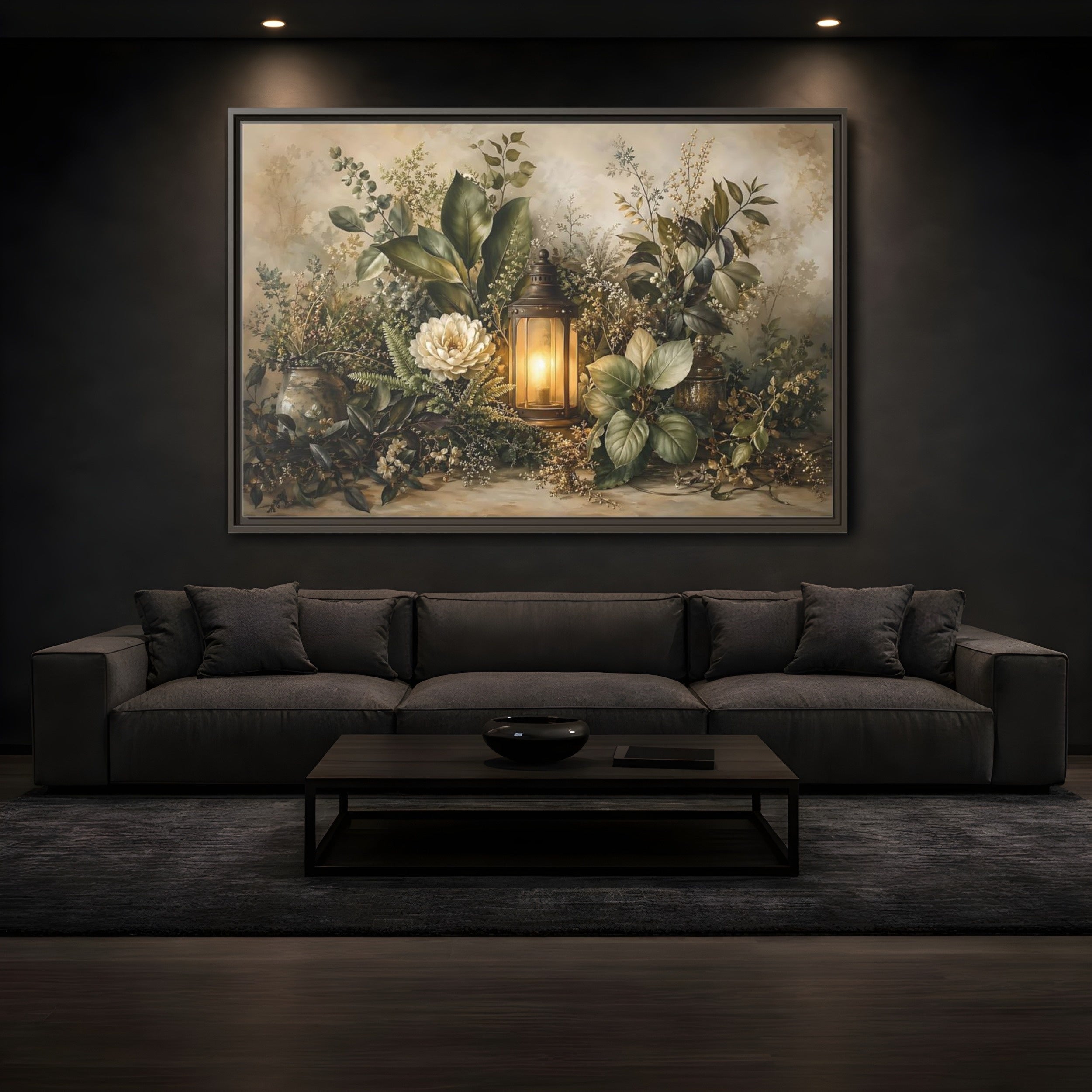 Mockup 3. Nature Floral Lantern Greenery Lantern shown as stretched canvas wall art