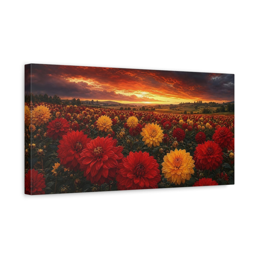 Side Mockup 3. Nature Flower Field Dramatic Sunset Flowers shown as stretched canvas wall art