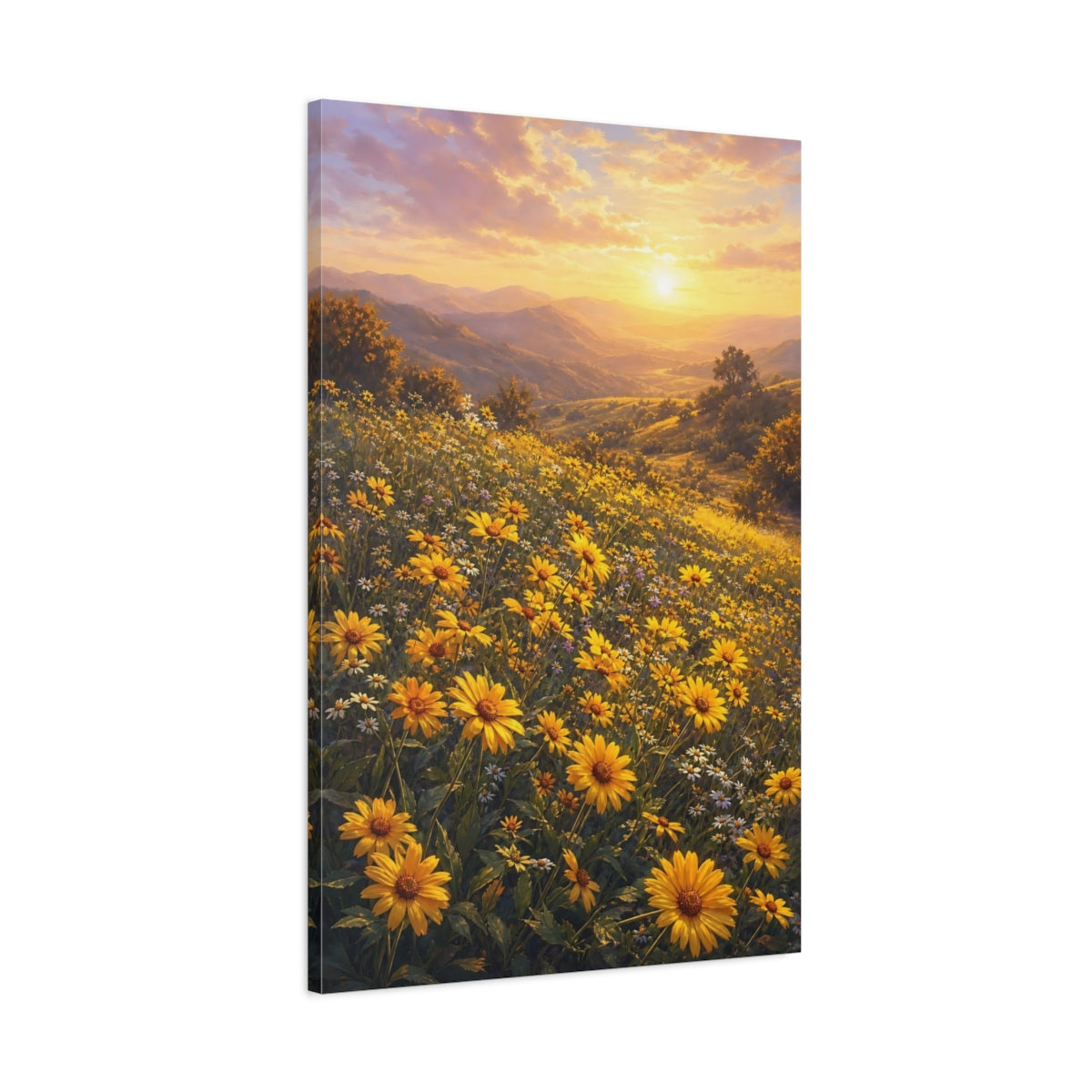 Main Mockup. Nature Flower Field Golden Yellow Field shown as stretched canvas wall art