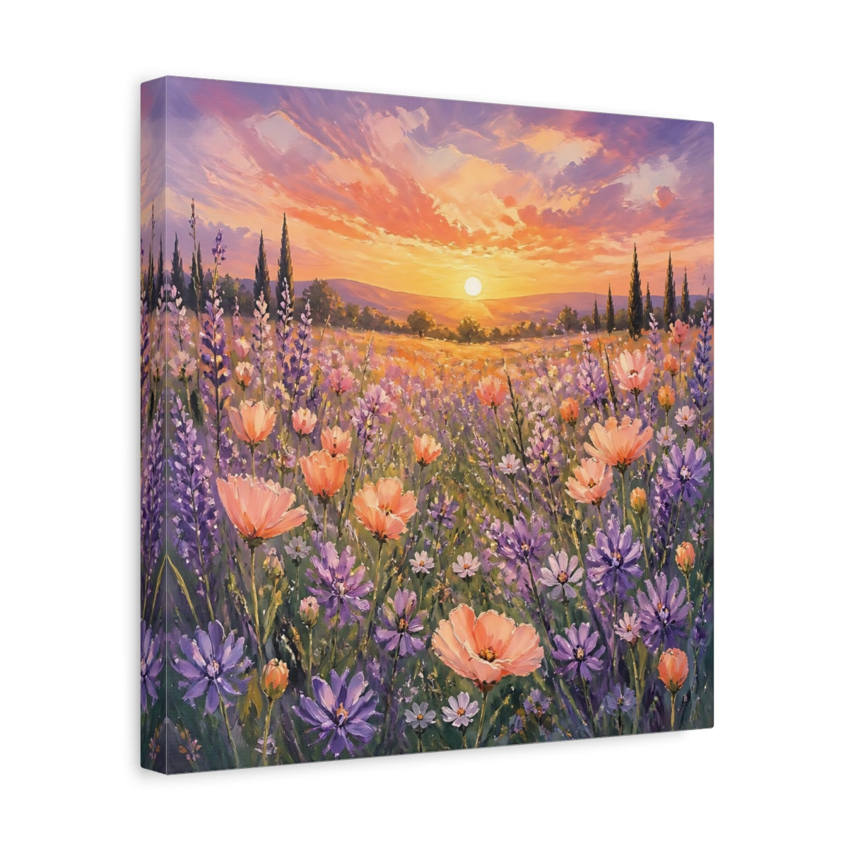 Side Mockup 7. Nature Flower Field Lavender Sunset shown as stretched canvas wall art