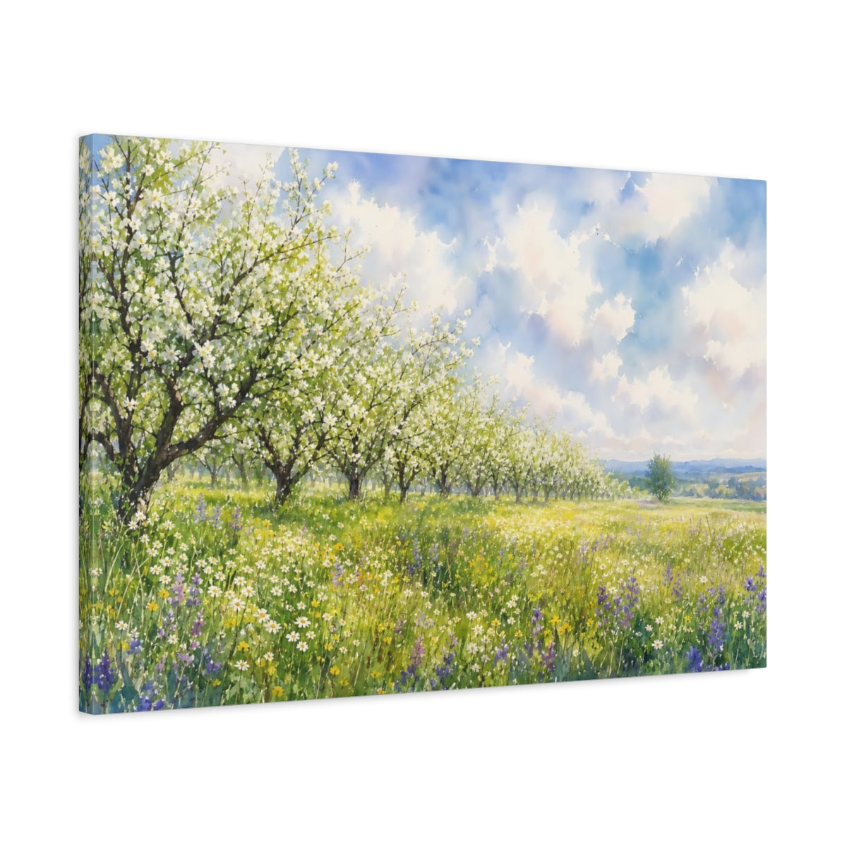 Side Mockup 2. Nature Flowering Orchard Spring Orchard shown as stretched canvas wall art