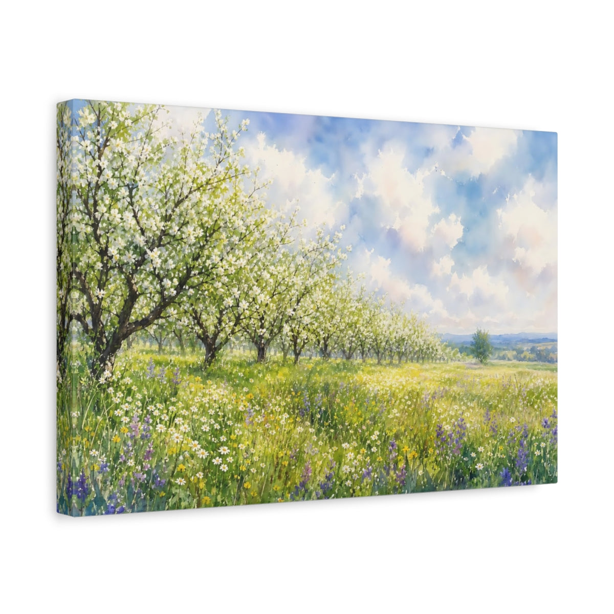Side Mockup 4. Nature Flowering Orchard Spring Orchard shown as stretched canvas wall art