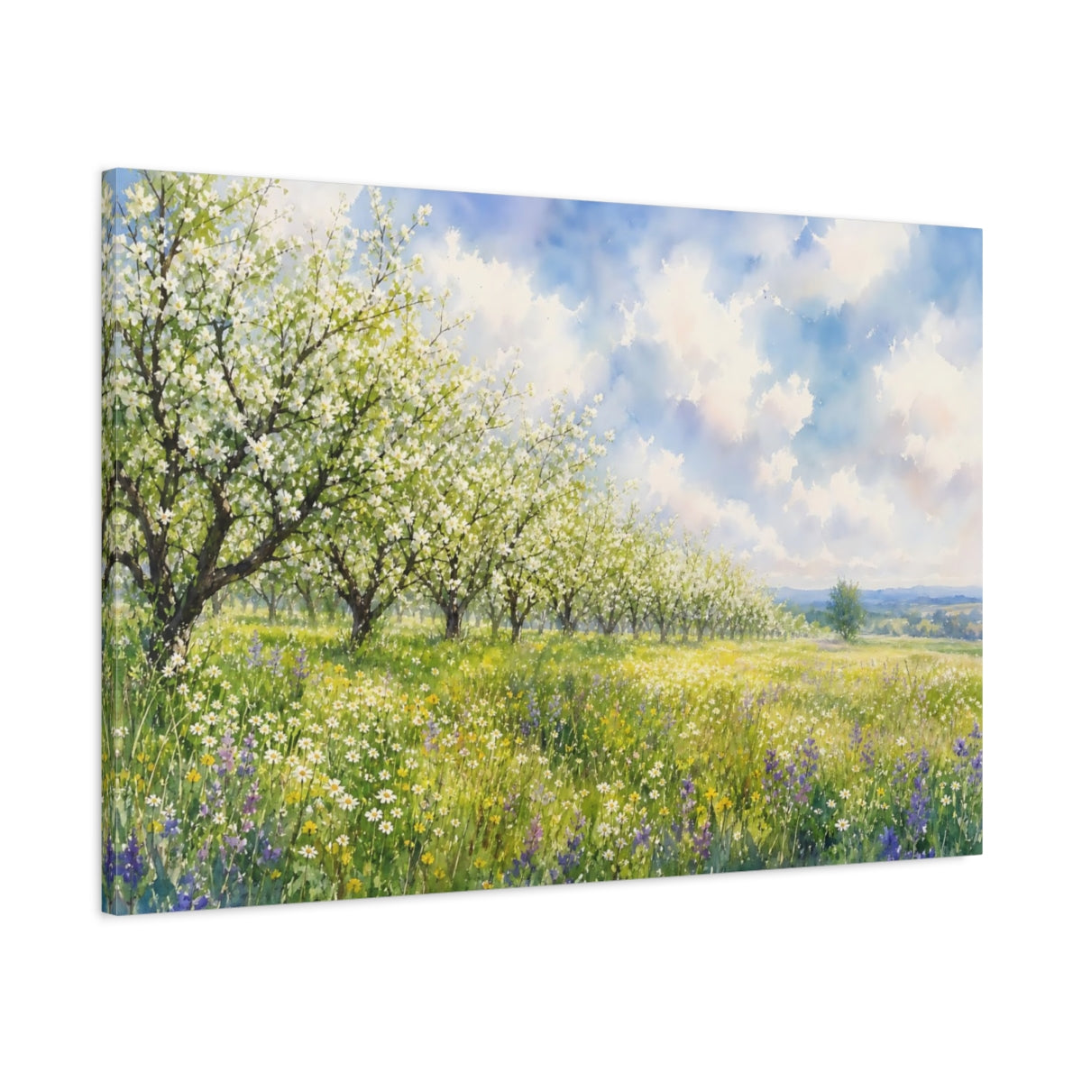 Main Mockup. Nature Flowering Orchard Spring Orchard shown as stretched canvas wall art