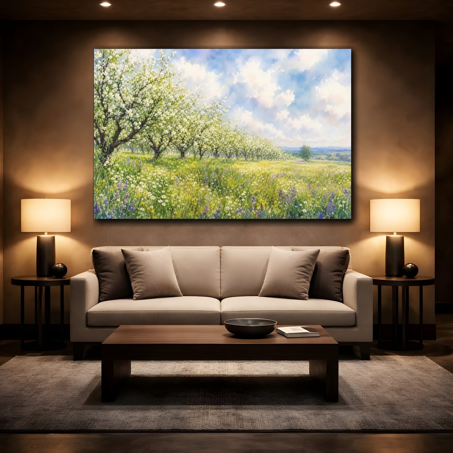 Mockup 2. Nature Flowering Orchard Spring Orchard shown as stretched canvas wall art