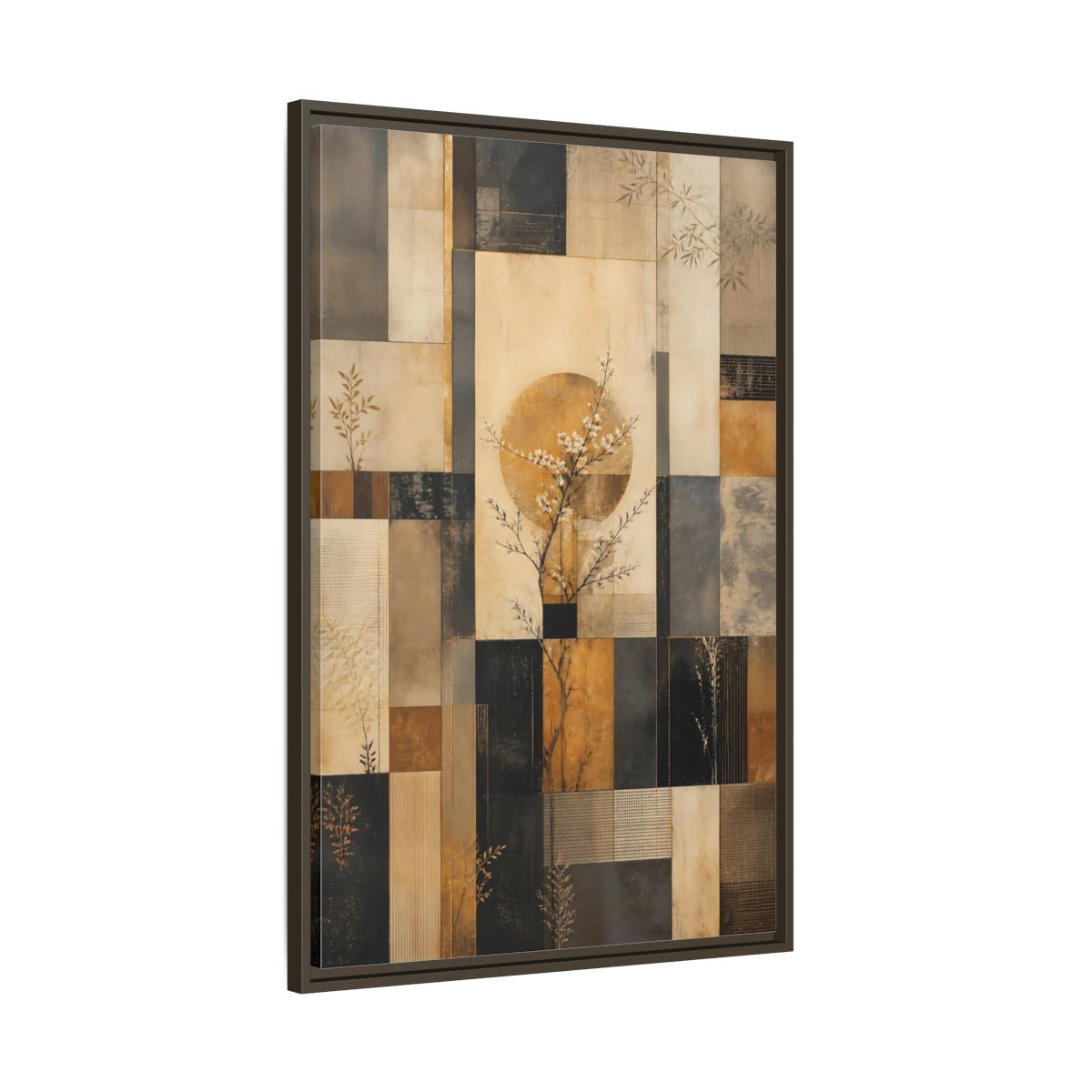 Main Mockup. Nature Flowering Tree Brown And Gold shown as stretched canvas wall art