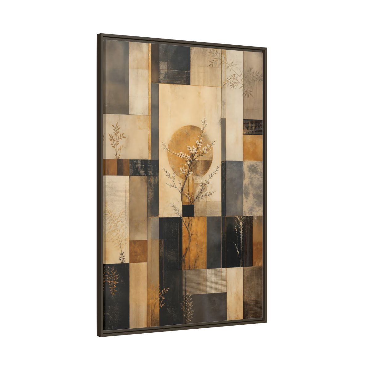 Side Mockup 8. Nature Flowering Tree Brown And Gold shown as stretched canvas wall art