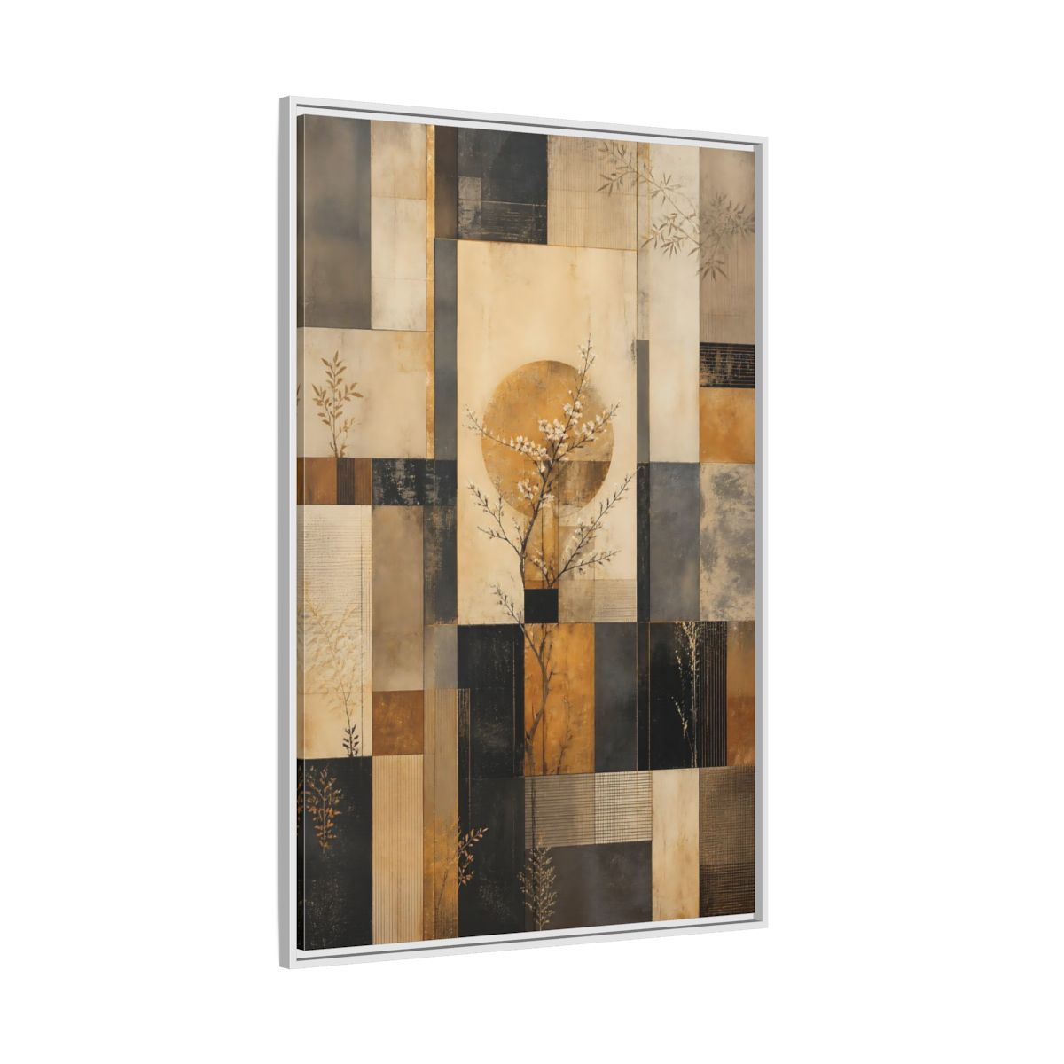 Side Mockup 7. Nature Flowering Tree Brown And Gold shown as stretched canvas wall art