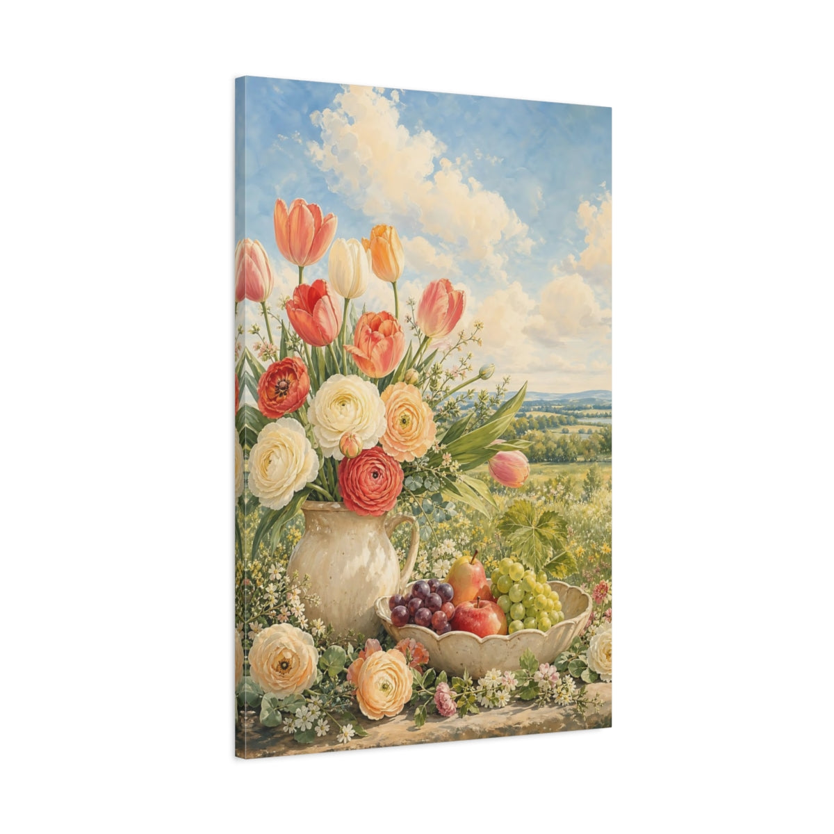 Main Mockup. Nature Flowers And Fruit Pastel Floral shown as stretched canvas wall art