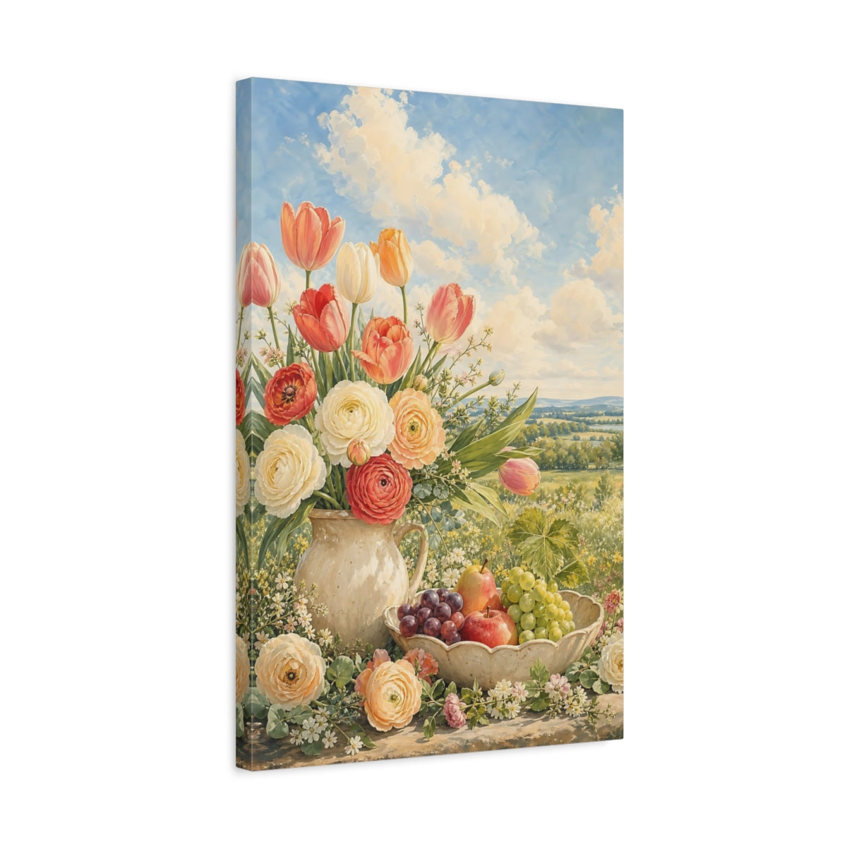 Side Mockup 3. Nature Flowers And Fruit Pastel Floral shown as stretched canvas wall art