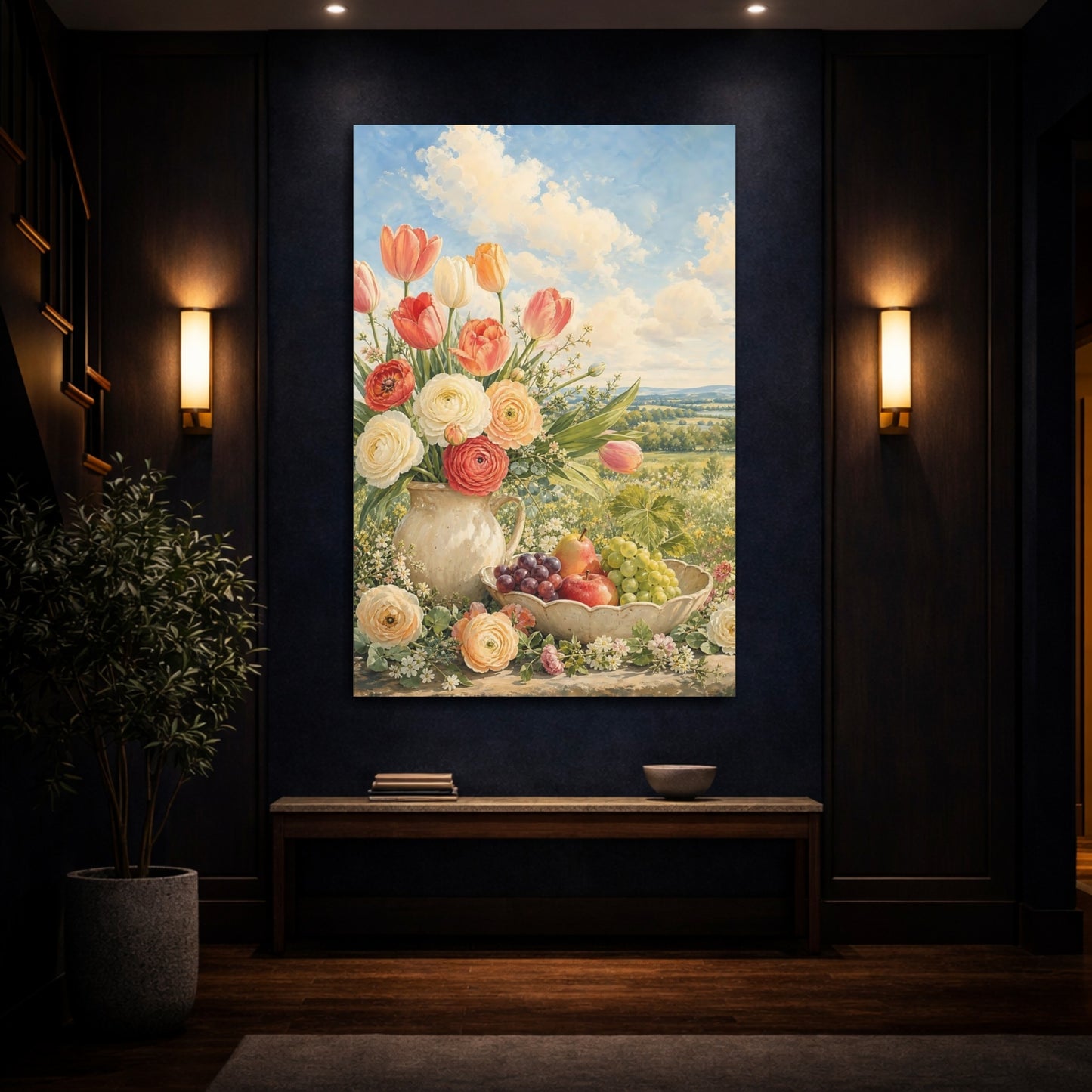 Mockup 4. Nature Flowers And Fruit Pastel Floral shown as stretched canvas wall art