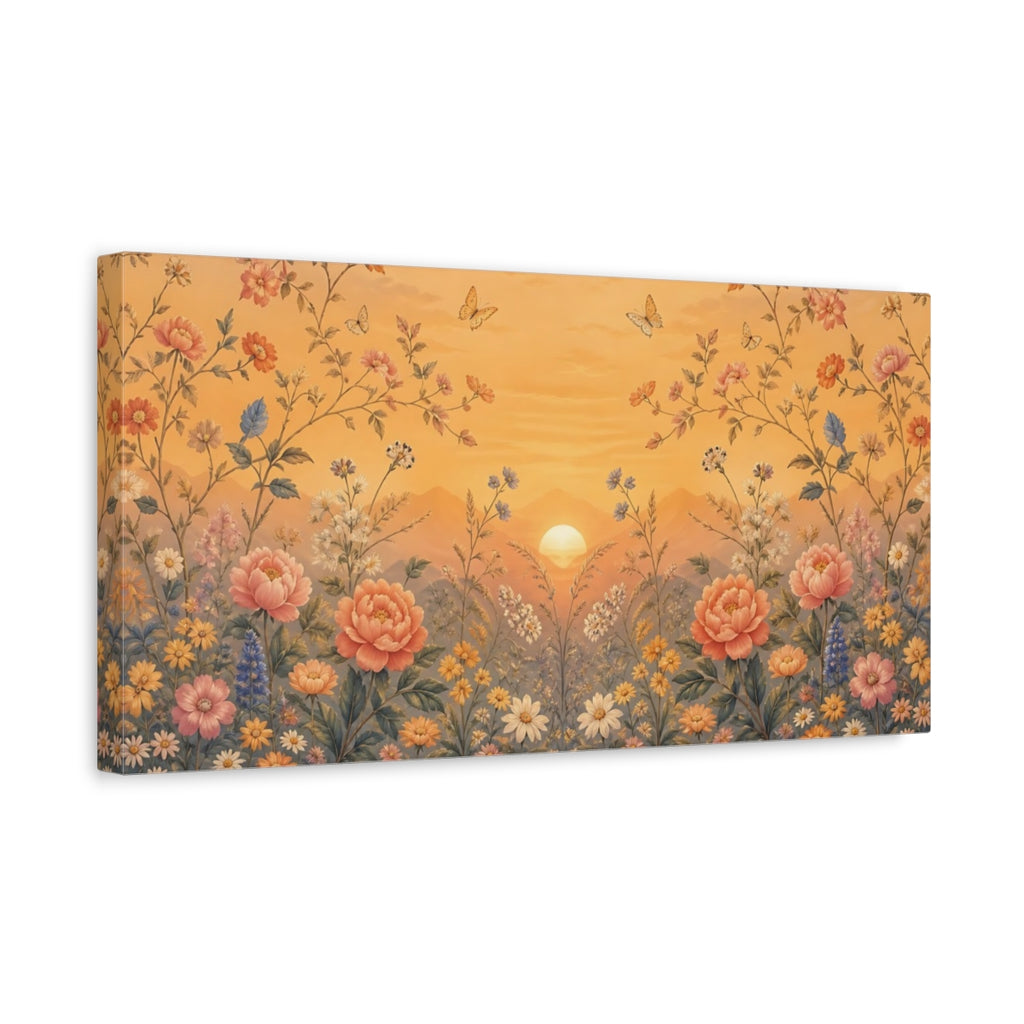 Side Mockup 3. Nature Flowers Sunset Floral Garden shown as stretched canvas wall art