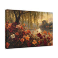 Side Mockup 4. Nature Flowers Warm Floral Landscape shown as stretched canvas wall art