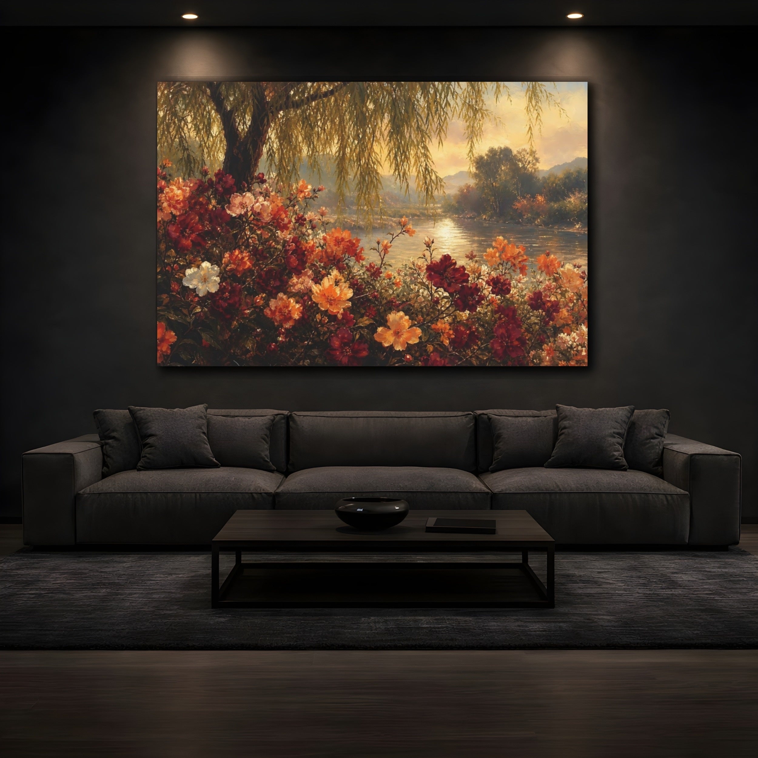 Mockup 3. Nature Flowers Warm Floral Landscape shown as stretched canvas wall art