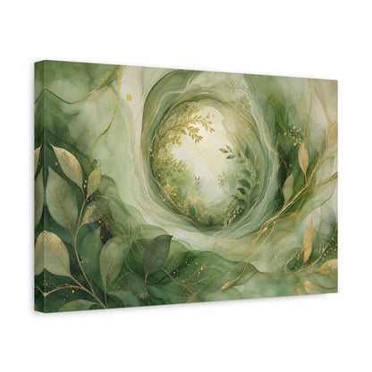 Side Mockup 4. Nature Foliage Green Gold Abstract shown as stretched canvas wall art