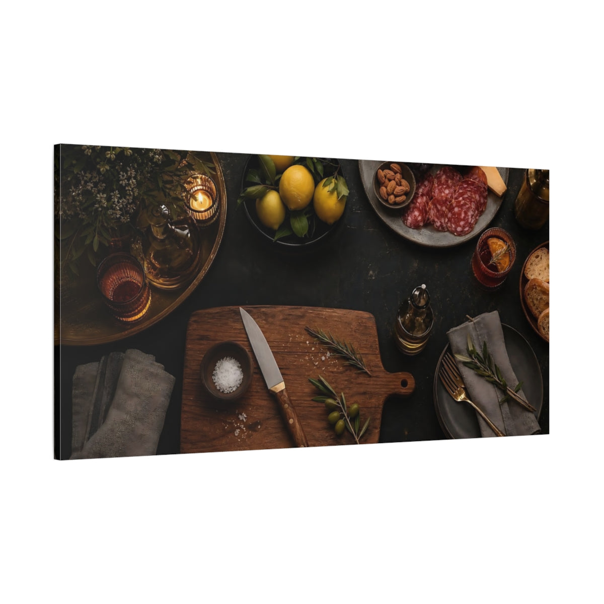 Side Mockup 2. Nature Food Spread Brown And Black shown as canvas print