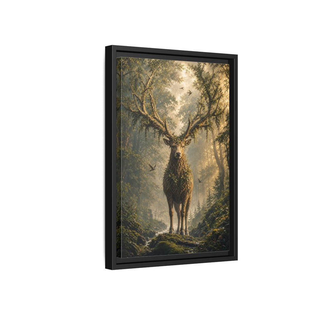 Side Mockup 6. Nature Forest Deer Brown And Green shown as stretched canvas wall art