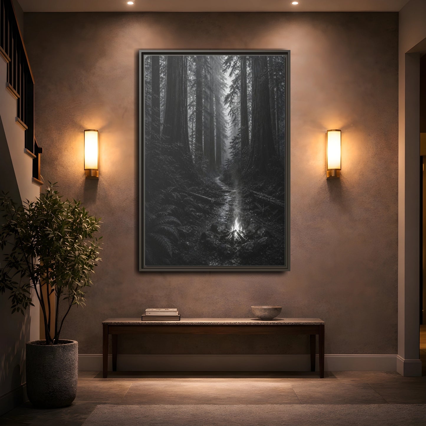 Mockup 2. Nature Forest Monochrome Forest shown as stretched canvas wall art