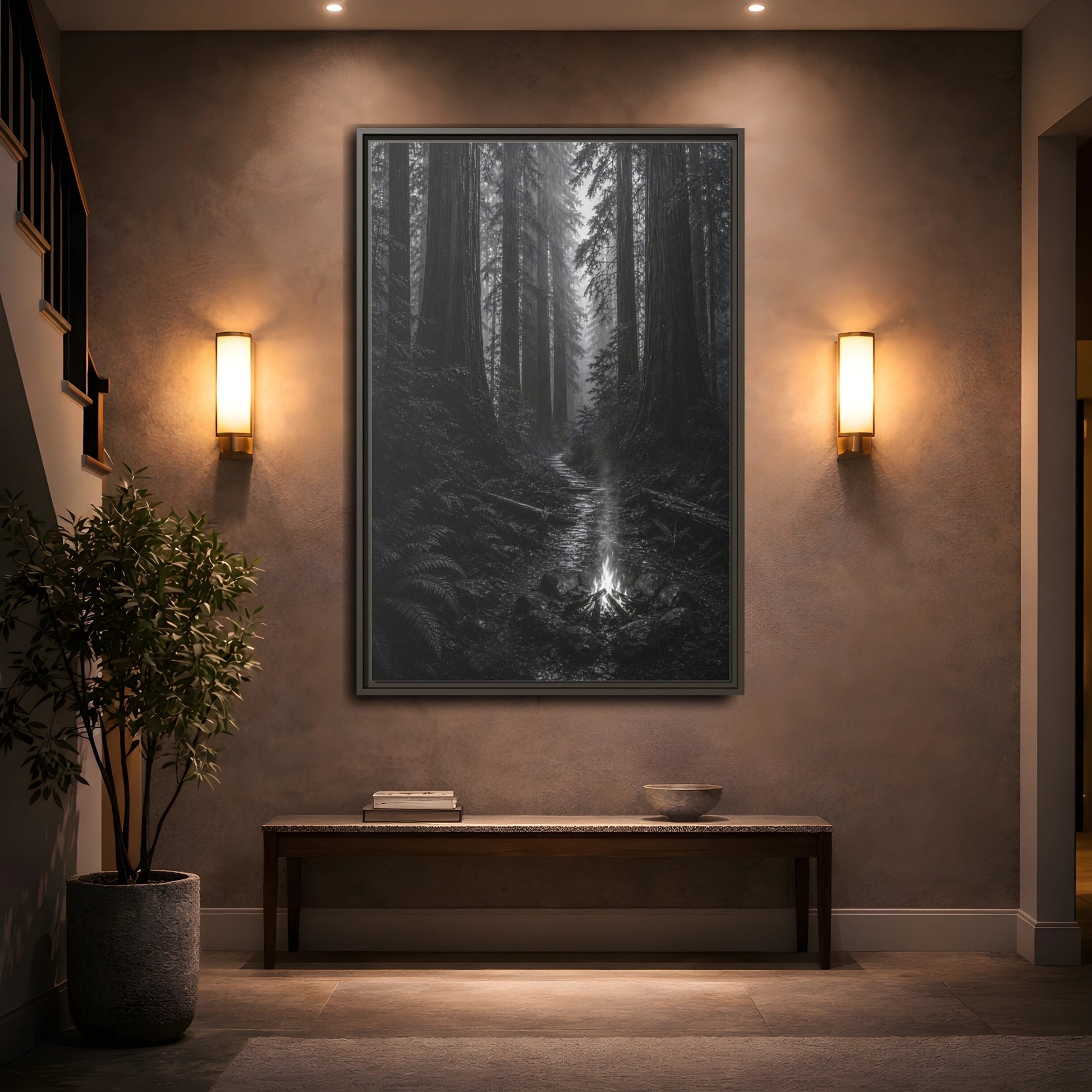Mockup 2. Nature Forest Monochrome Forest shown as stretched canvas wall art