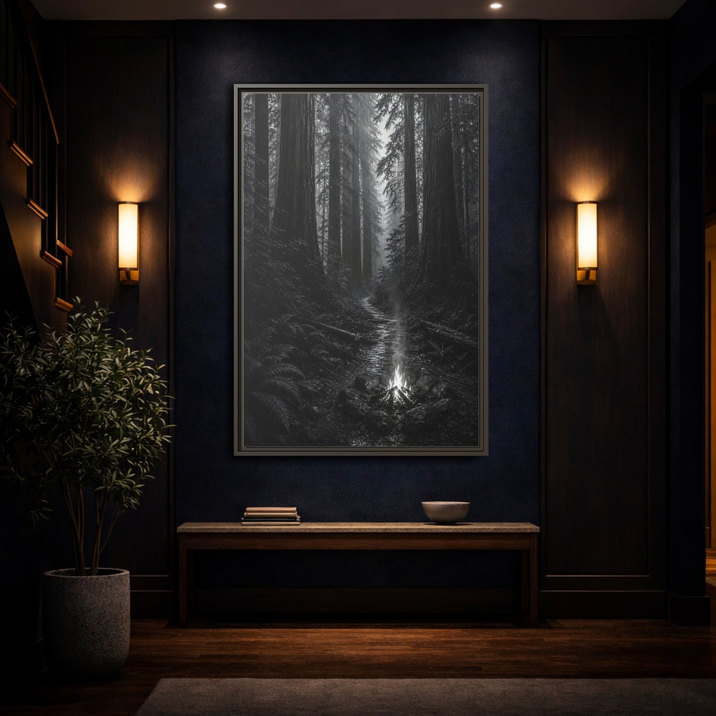 Mockup 4. Nature Forest Monochrome Forest shown as stretched canvas wall art