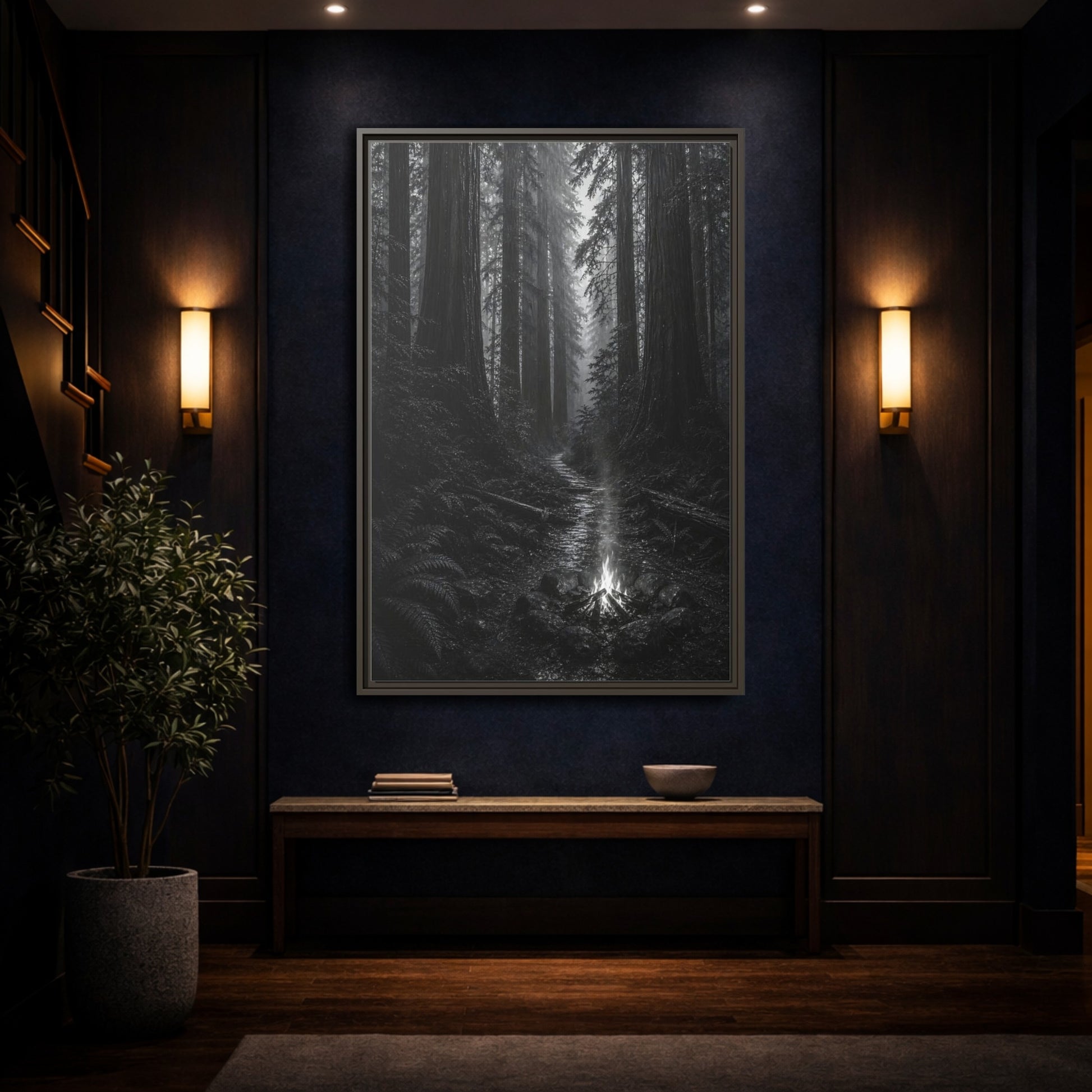 Mockup 4. Nature Forest Monochrome Forest shown as stretched canvas wall art