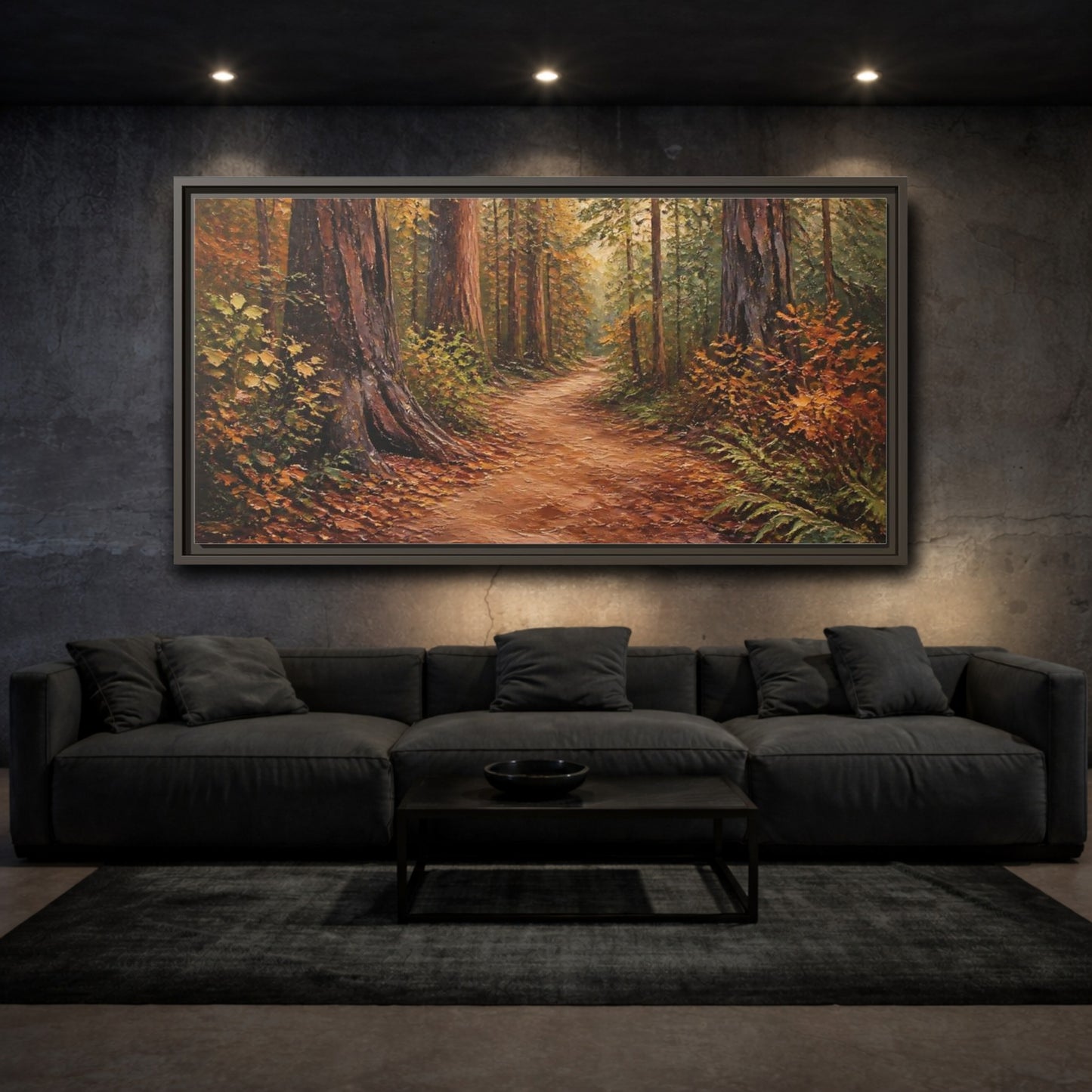 Mockup 3. Nature Forest Path Autumn Forest Path shown as stretched canvas wall art