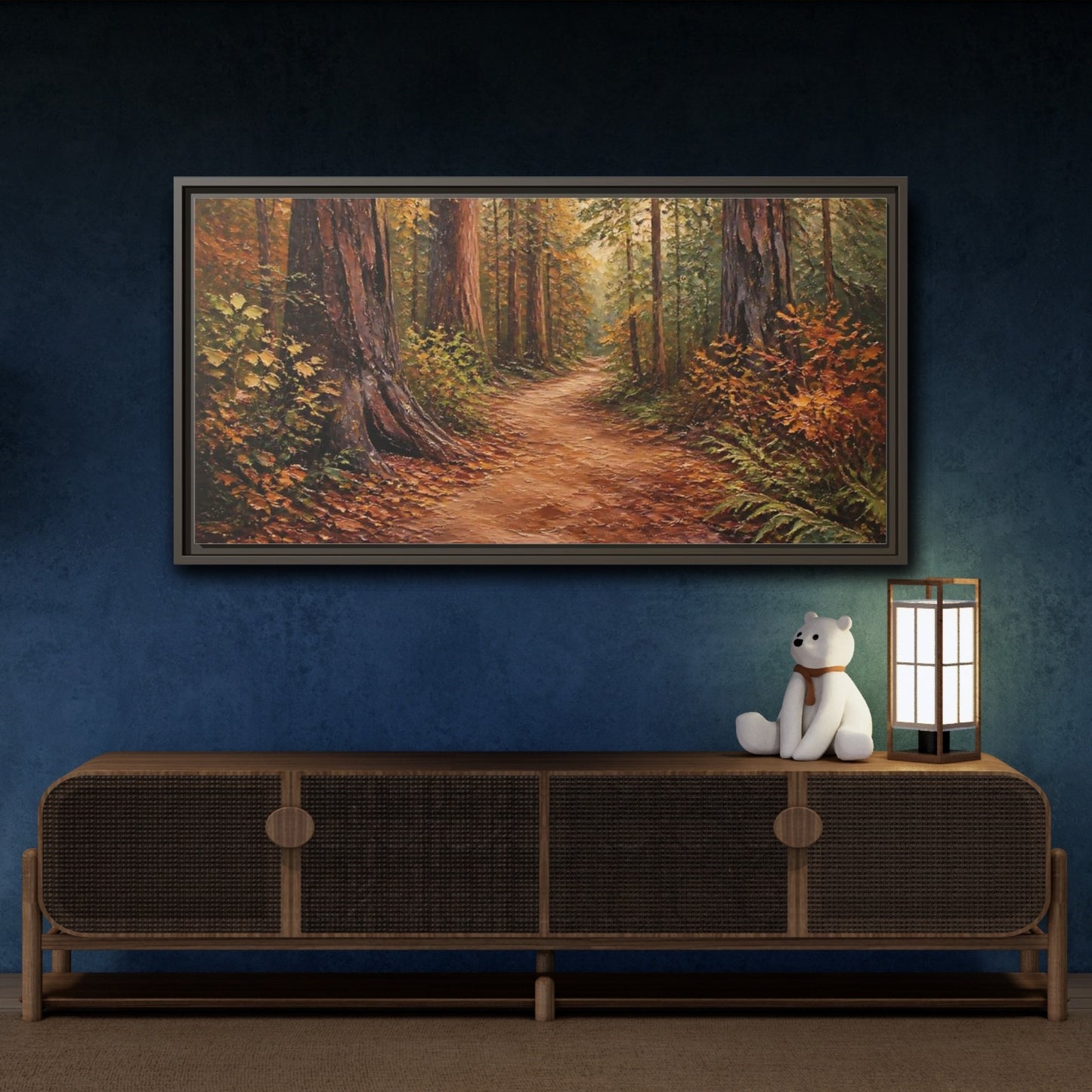 Mockup 4. Nature Forest Path Autumn Forest Path shown as stretched canvas wall art