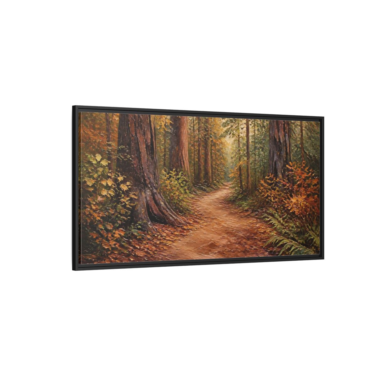 Side Mockup 5. Nature Forest Path Autumn Forest Path shown as stretched canvas wall art