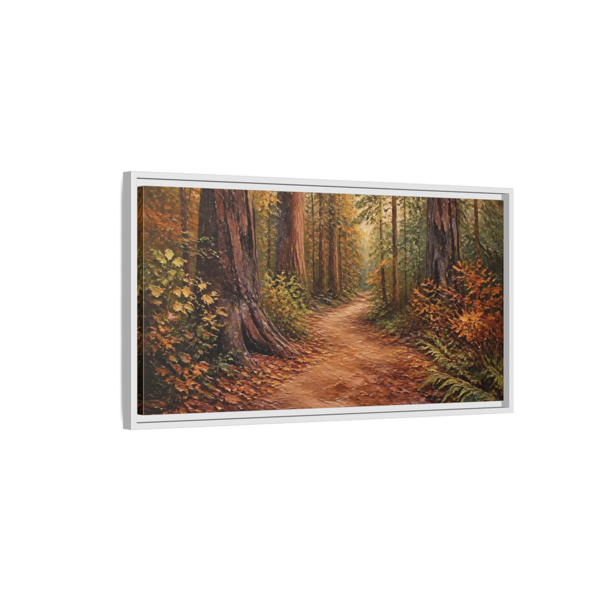 Side Mockup 1. Nature Forest Path Autumn Forest Path shown as stretched canvas wall art