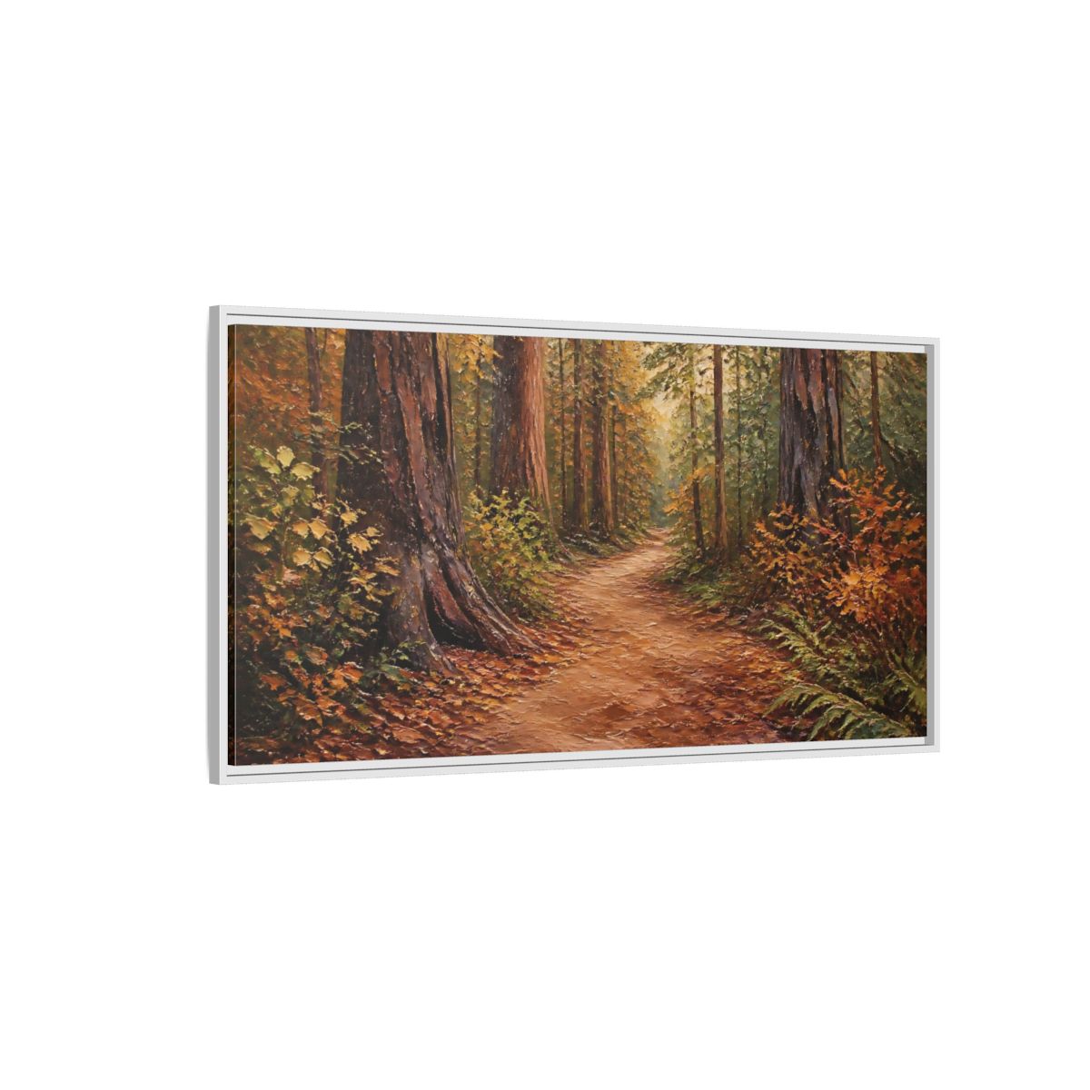 Side Mockup 3. Nature Forest Path Autumn Forest Path shown as stretched canvas wall art