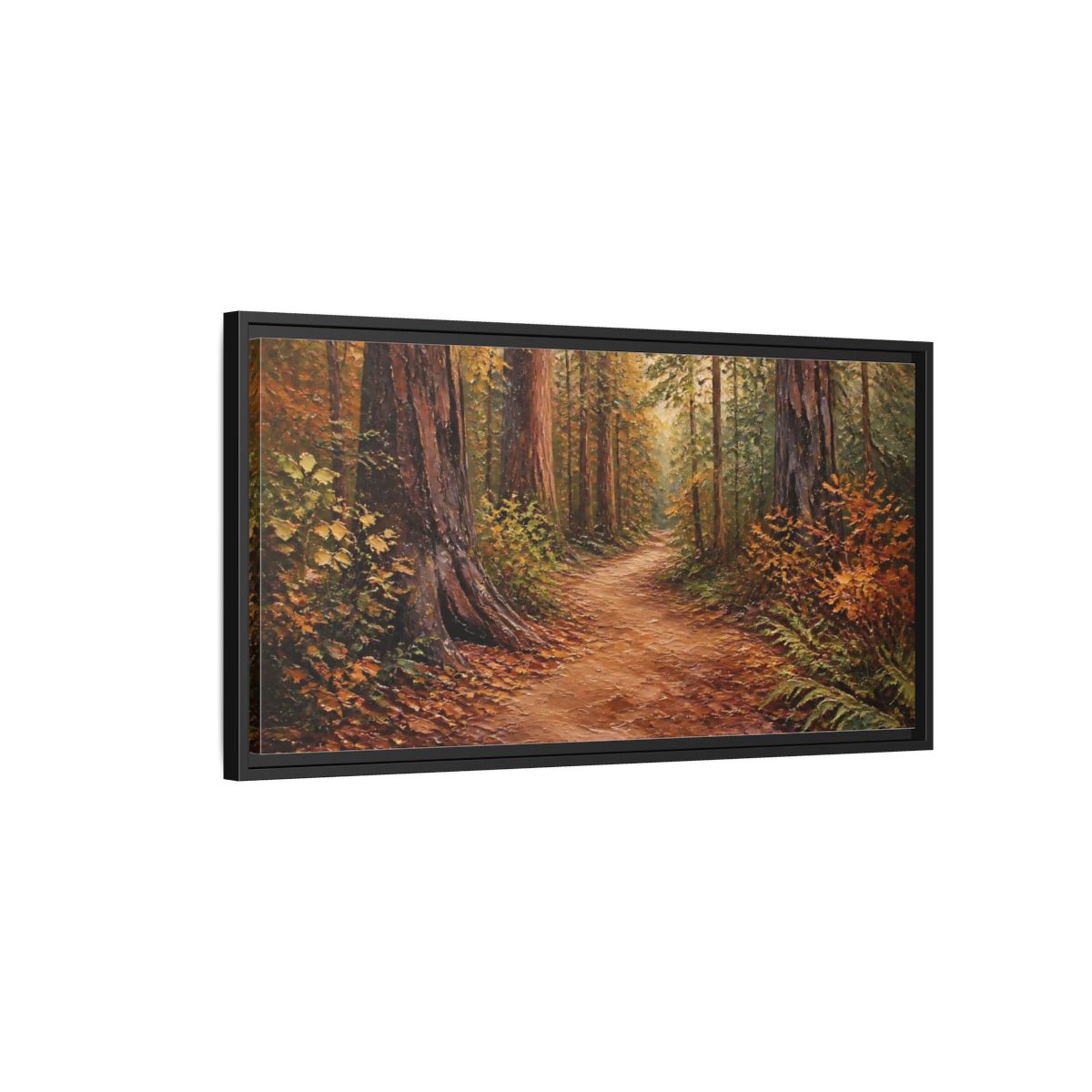 Side Mockup 2. Nature Forest Path Autumn Forest Path shown as stretched canvas wall art