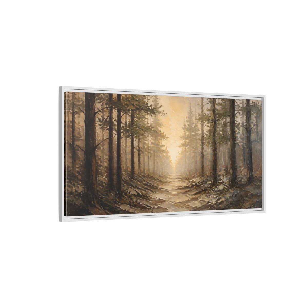 Side Mockup 3. Nature Forest Path Brown Golden Forest shown as stretched canvas wall art