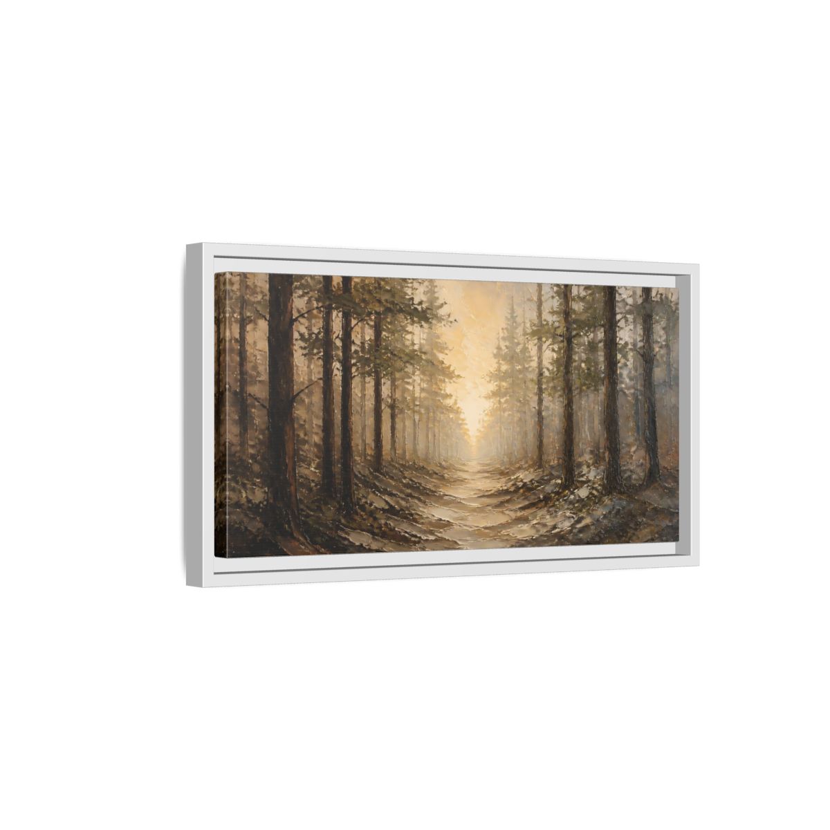 Side Mockup 6. Nature Forest Path Brown Golden Forest shown as stretched canvas wall art