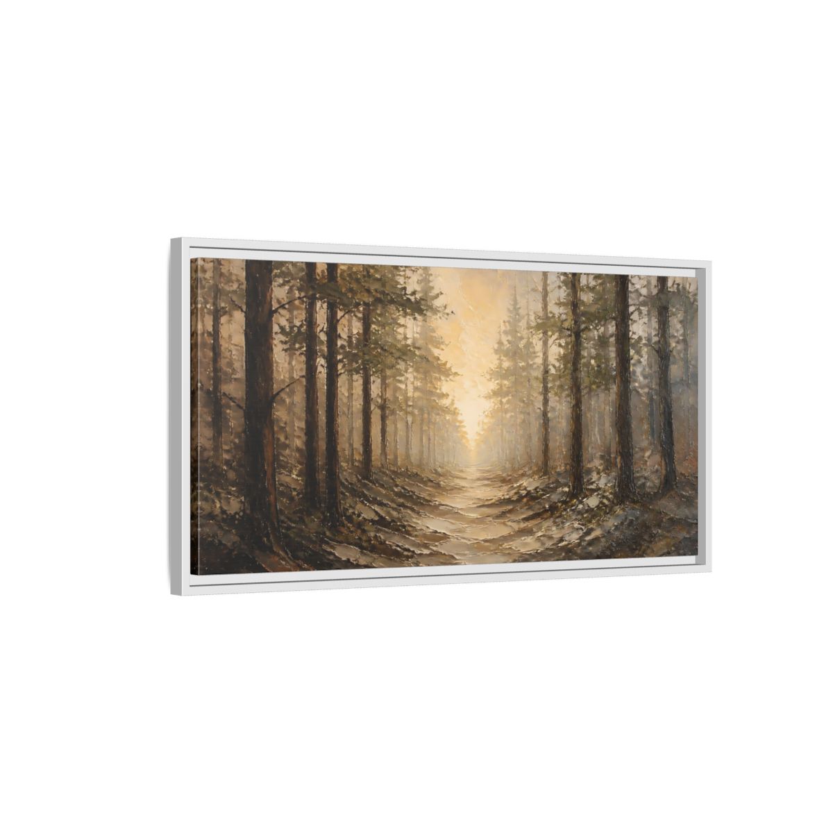 Side Mockup 1. Nature Forest Path Brown Golden Forest shown as stretched canvas wall art