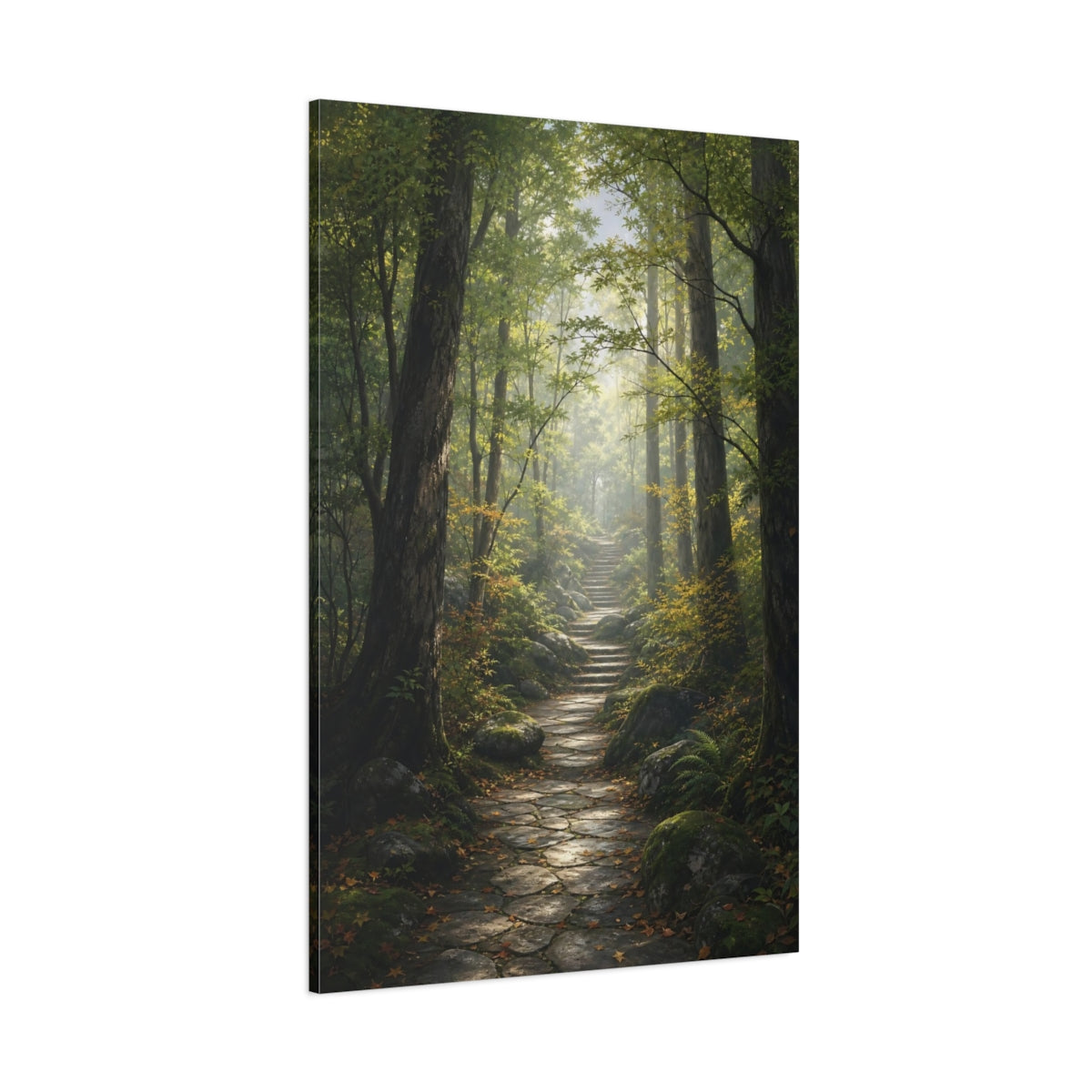 Nature Forest Path Green Canvas Wall Art Print - Living Room Decor, Above Console Table shown as canvas wall art