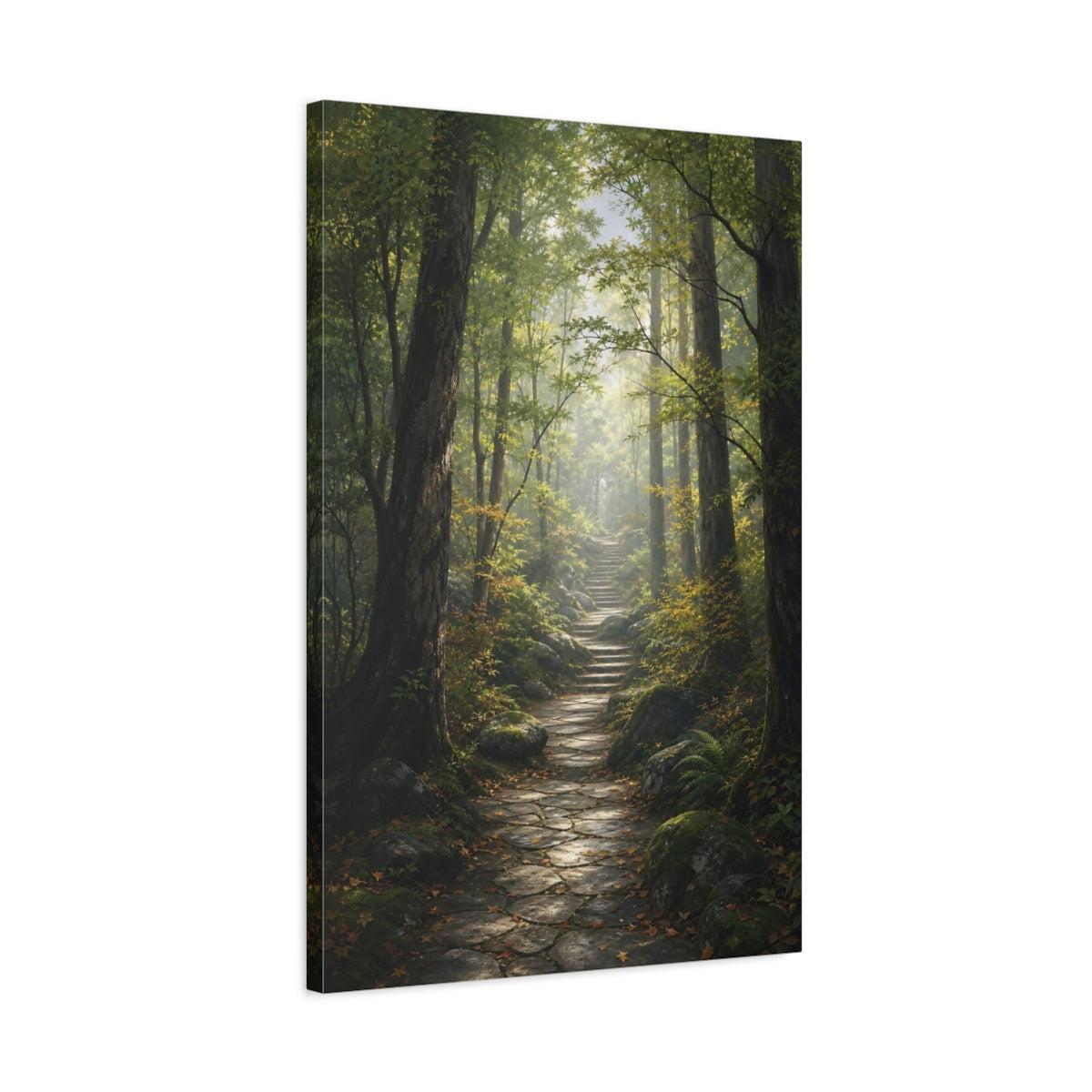 Nature Forest Path Green Canvas Wall Art Print - Living Room Decor, Above Console Table shown as canvas wall art