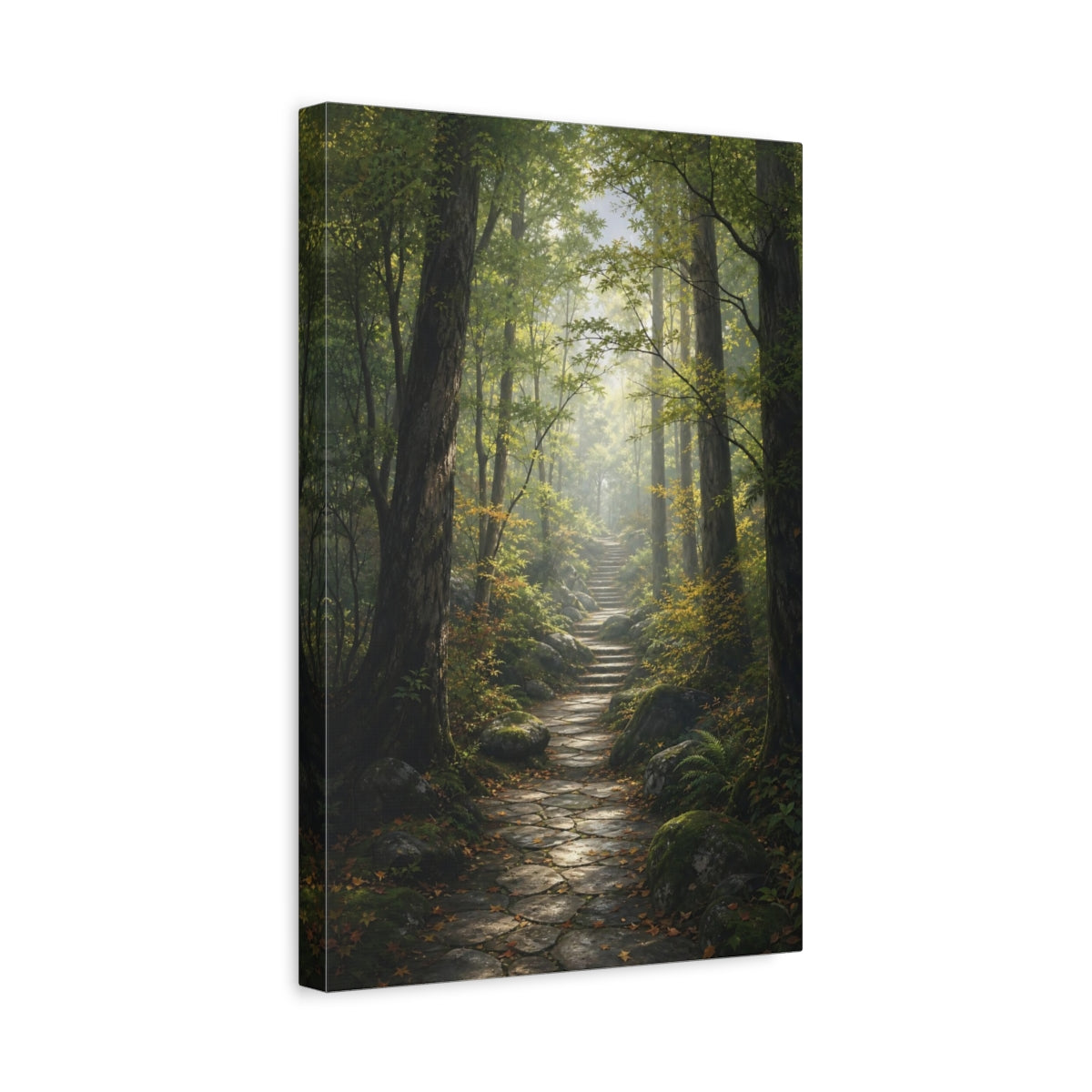 Side Mockup 4. Nature Forest Path Green Forest Path shown as stretched canvas wall art