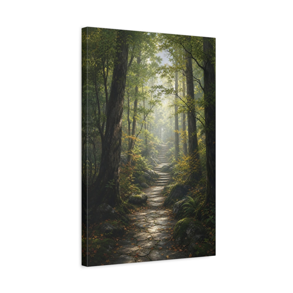 Nature Forest Path Green Canvas Wall Art Print - Living Room Decor, Above Console Table shown as canvas wall art