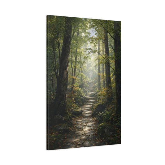 Main Mockup. Nature Forest Path Green Forest Path shown as stretched canvas wall art