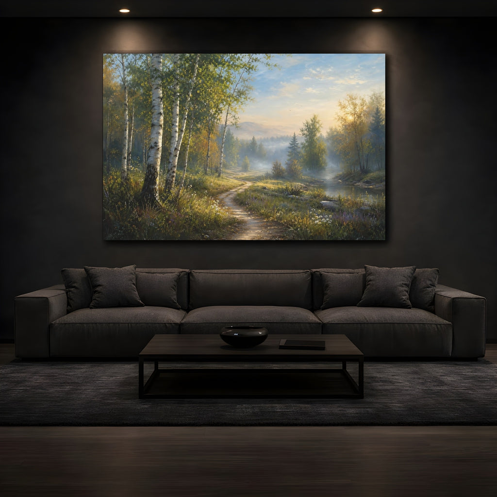 Mockup 3. Nature Forest Path Misty Forest Landscape shown as stretched canvas wall art