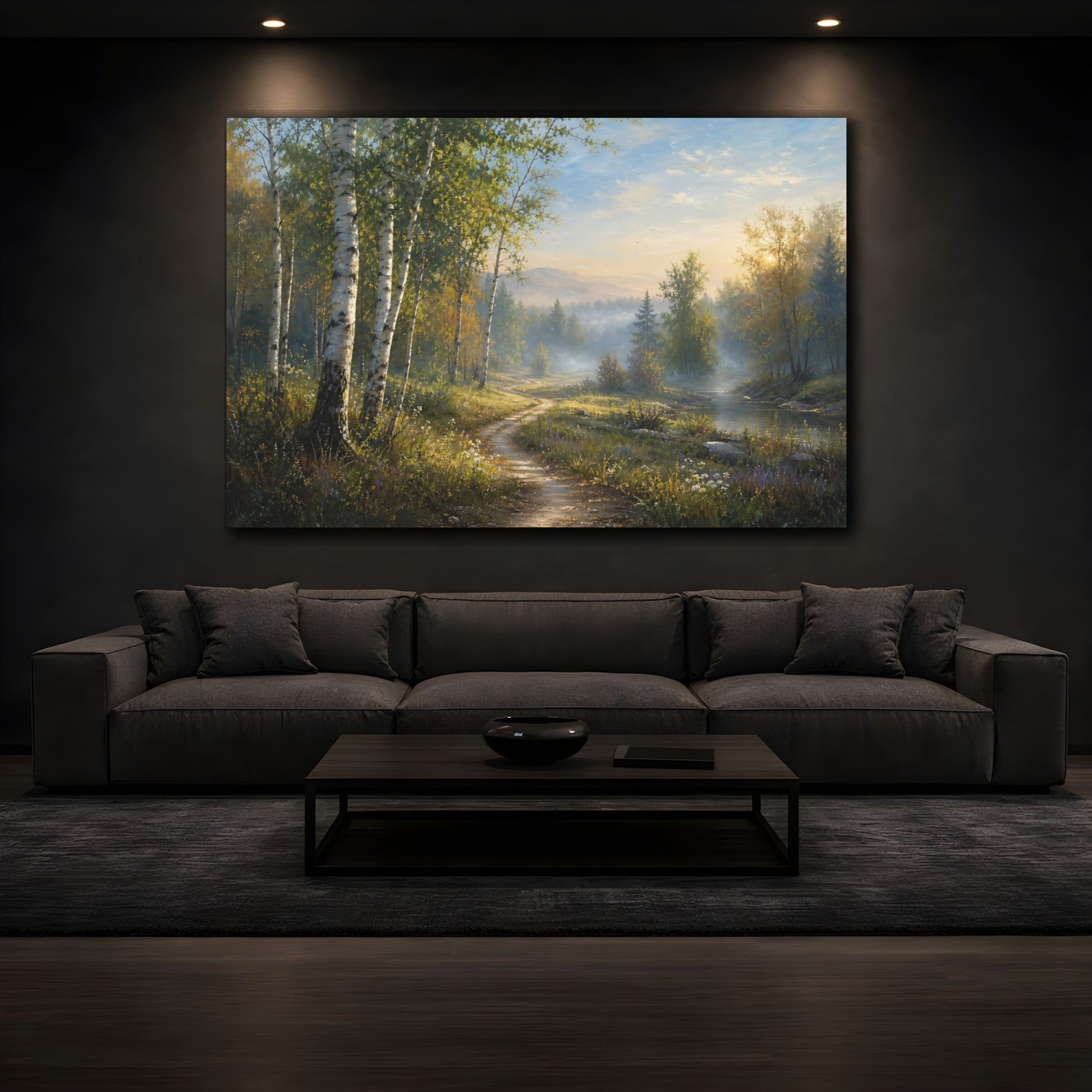 Mockup 3. Nature Forest Path Misty Forest Landscape shown as stretched canvas wall art