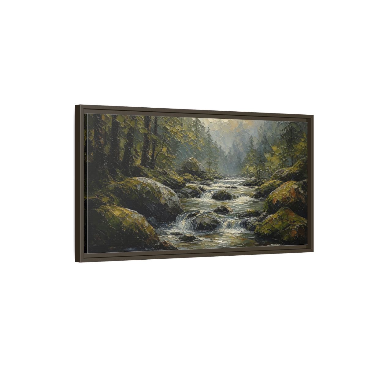 Main Mockup. Nature Forest River Green Forest River shown as stretched canvas wall art