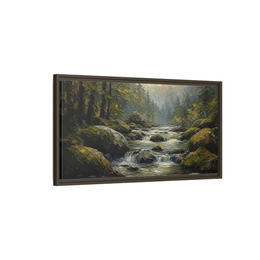Main Mockup. Nature Forest River Green Forest River shown as stretched canvas wall art