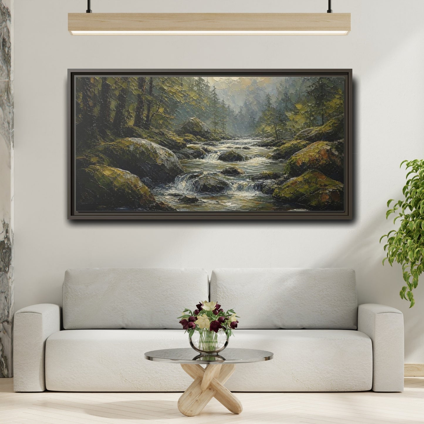 Mockup 2. Nature Forest River Green Forest River shown as stretched canvas wall art