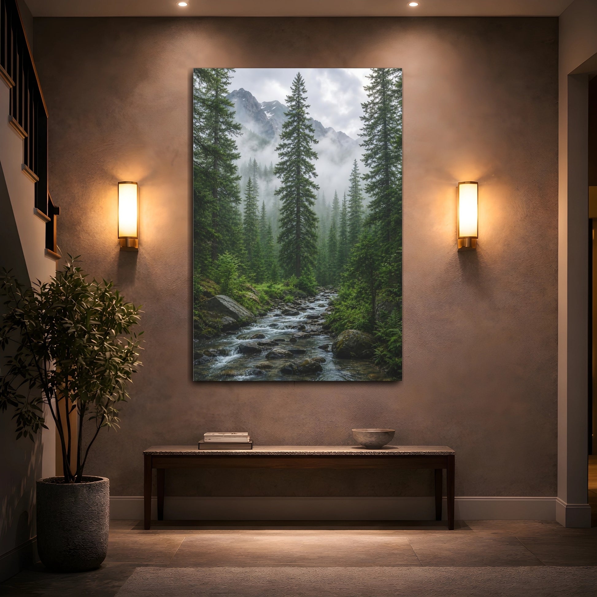 Mockup 2. Nature Forest River Green Forest Stream shown as stretched canvas wall art