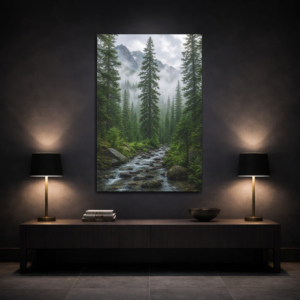 Mockup 3. Nature Forest River Green Forest Stream shown as stretched canvas wall art
