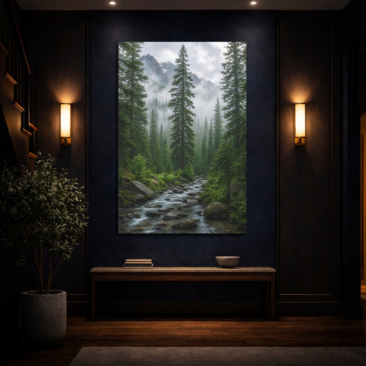 Mockup 4. Nature Forest River Green Forest Stream shown as stretched canvas wall art