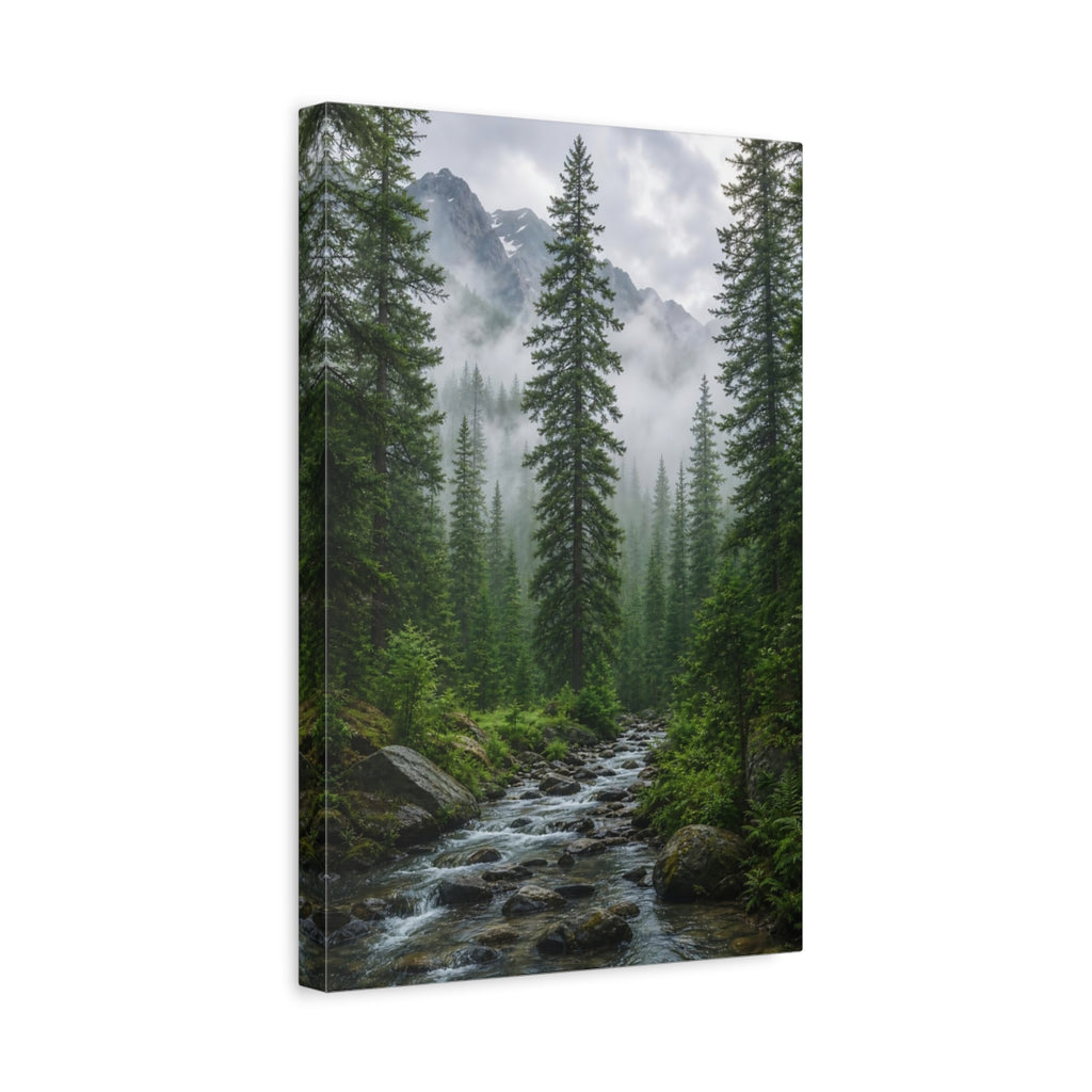Side Mockup 4. Nature Forest River Green Forest Stream shown as stretched canvas wall art
