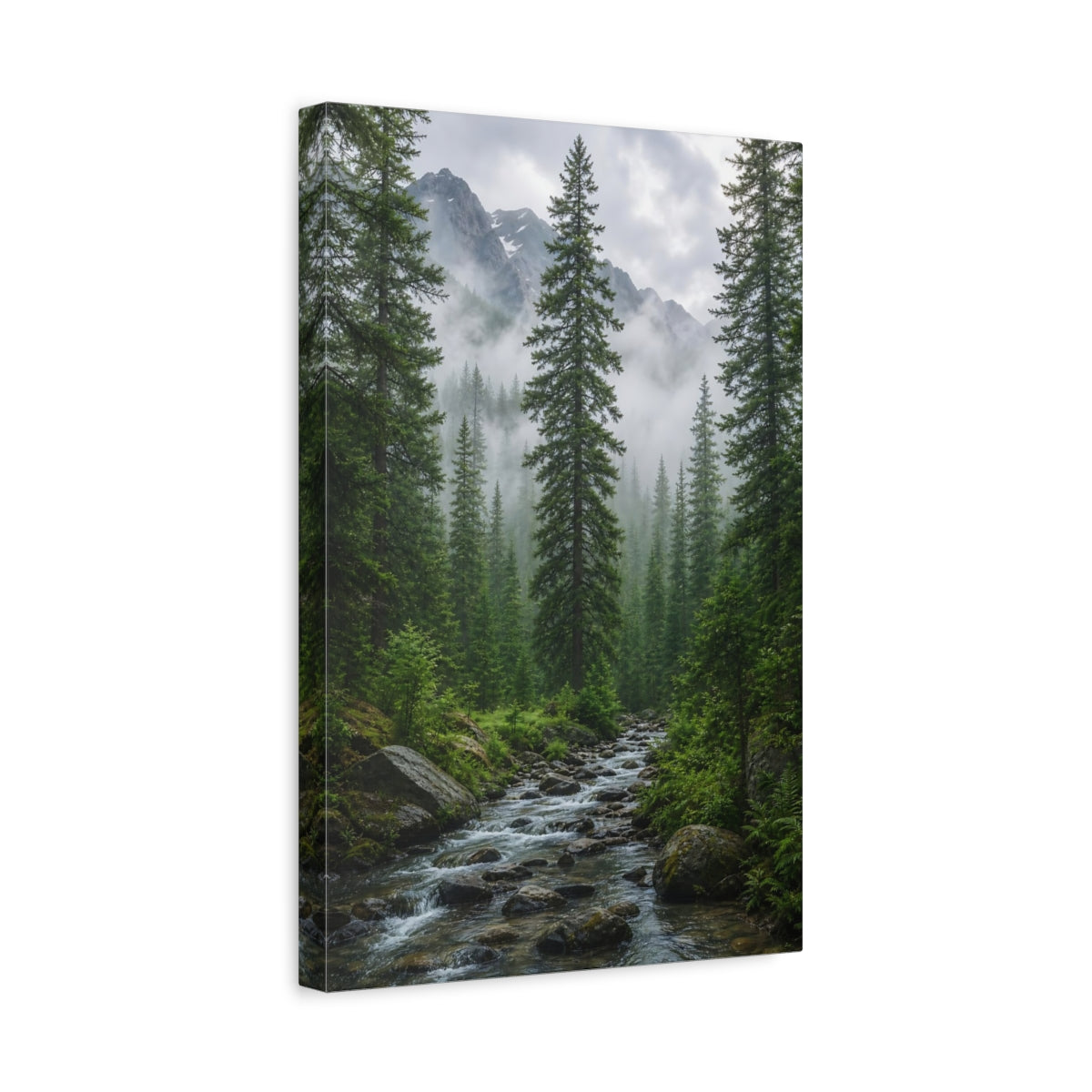 Side Mockup 4. Nature Forest River Green Forest Stream shown as stretched canvas wall art